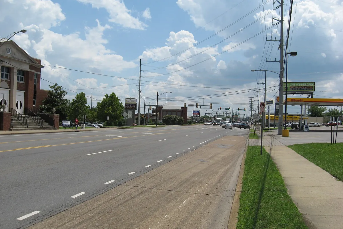Buildings along a street in downtown Madison, Tennessee